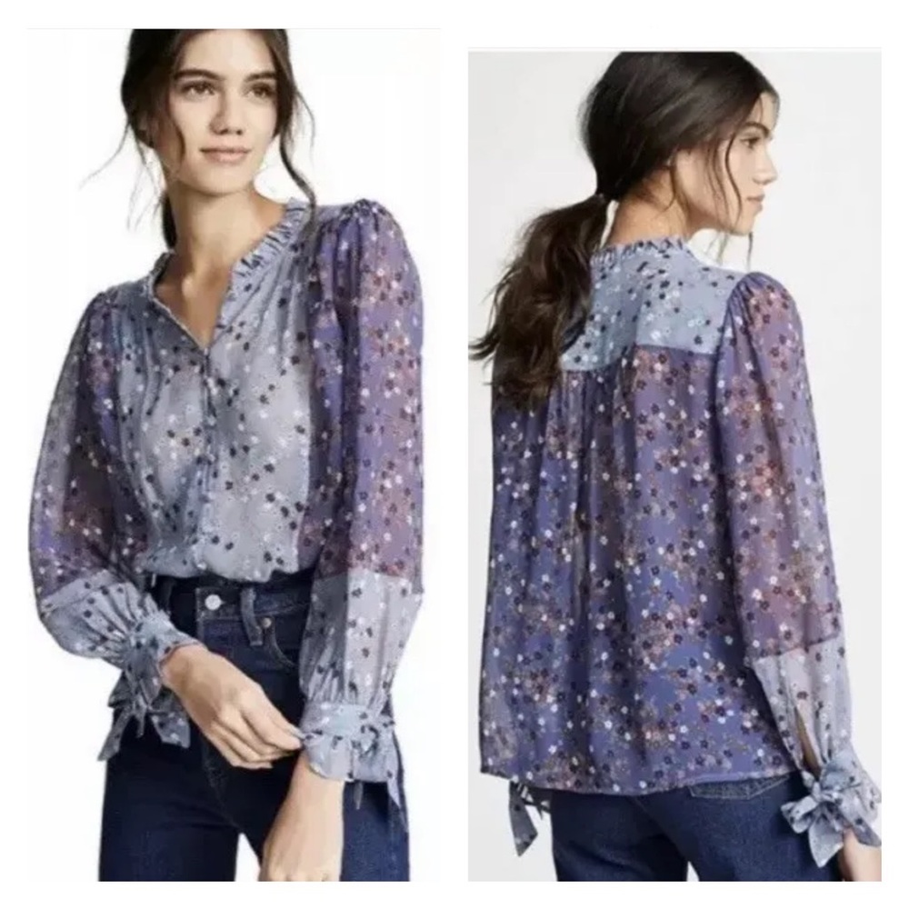 PAIGE Silk Floral Blouse Top Sz S Long Sleeves